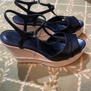 Sergio Rossi black leather espadrille platform sandal